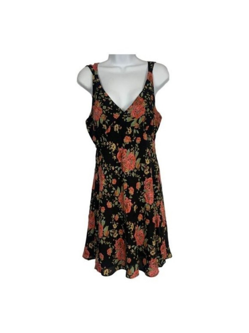 WAYF Womens Black Floral Sleeveless V-Neck Dress Size S Rayon Lined Casual USA